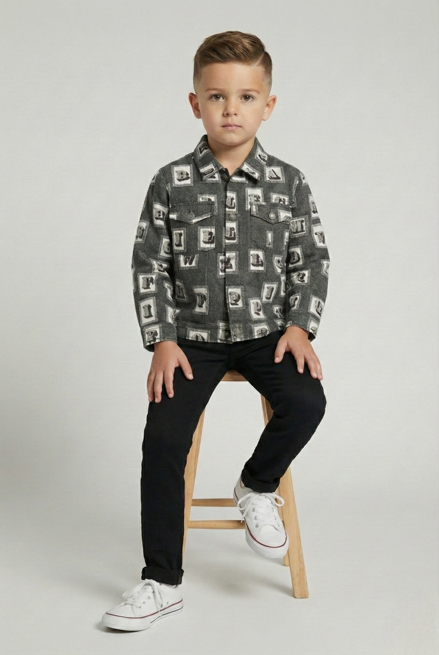 Stylish Alphabet Print Boys Shirt & Black Pant Set