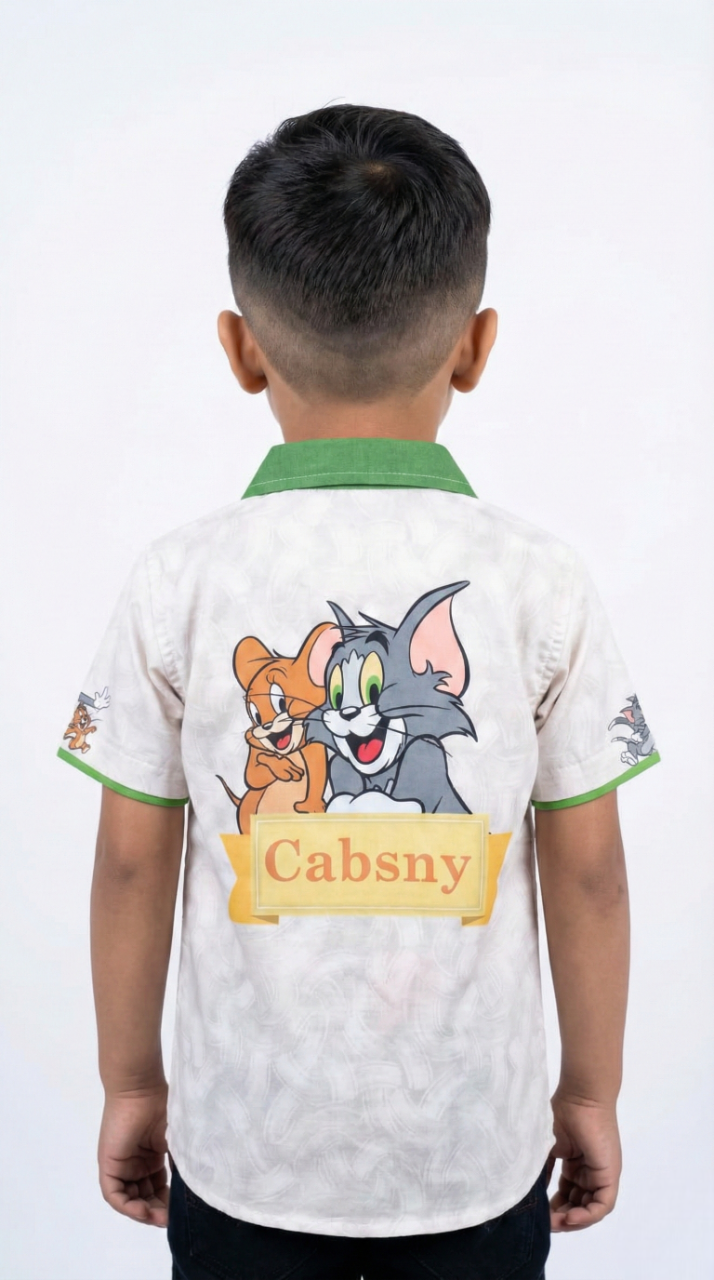 Boys' 'Tom & Jerry' Classic Shirt – Cream & Green Edition