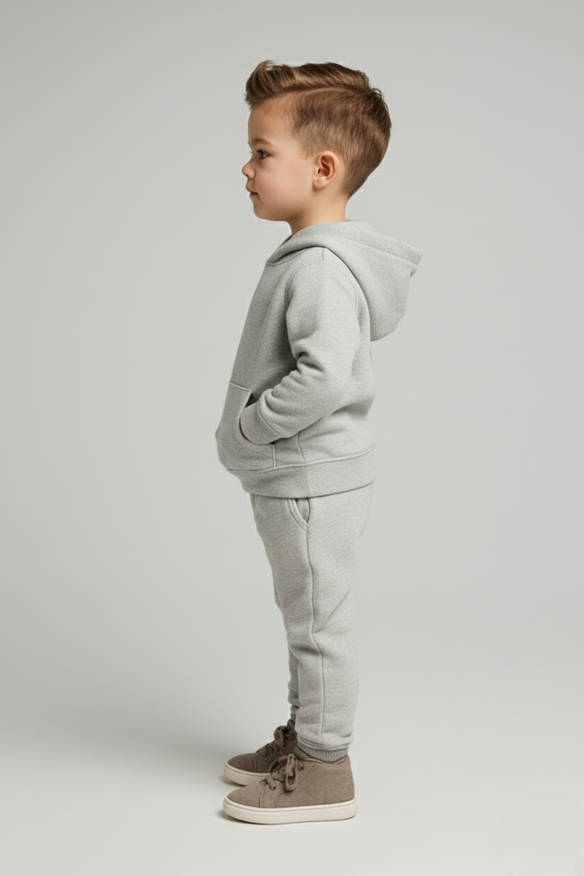 Boys Winter Cozy Fleece Warm Grey Hoodie & Jogger Set