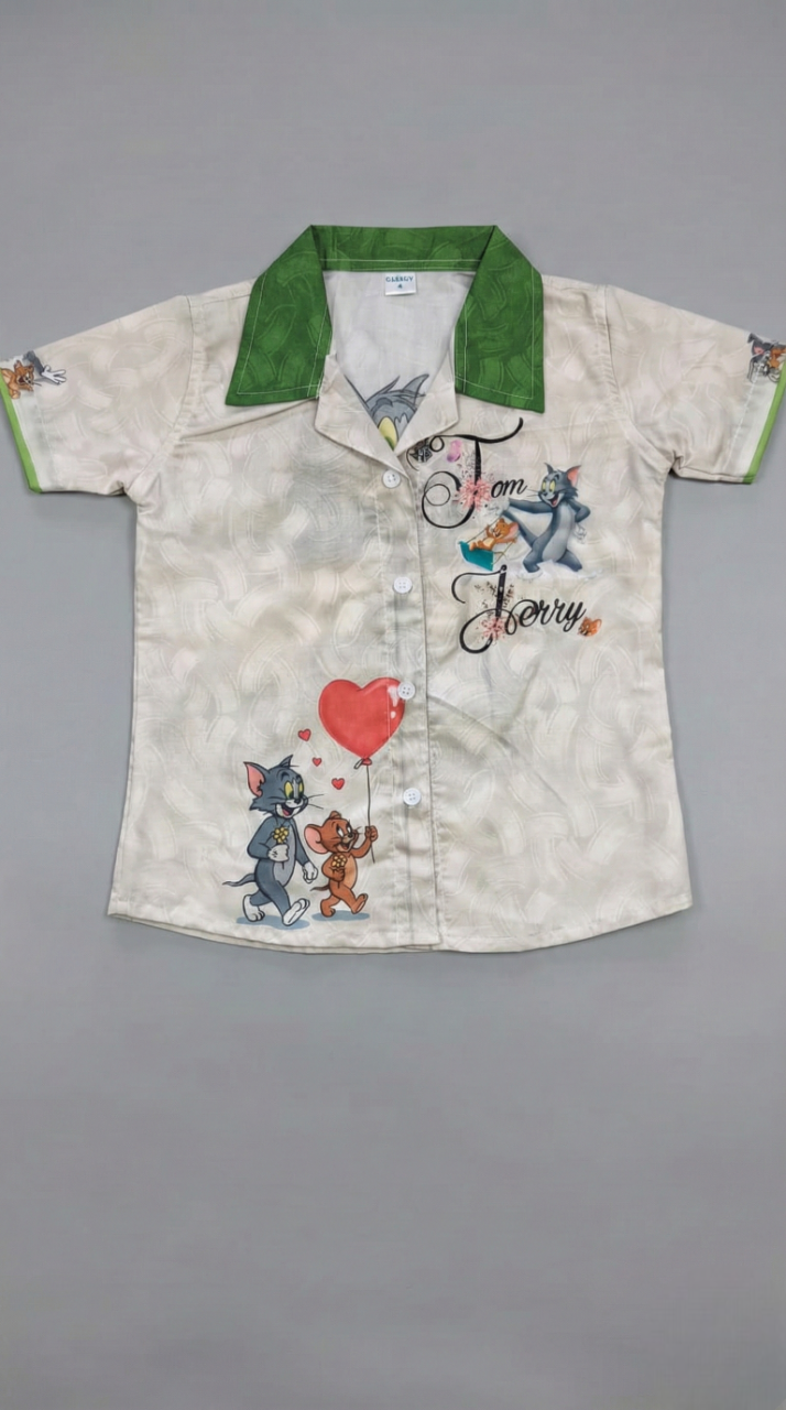 Boys' 'Tom & Jerry' Classic Shirt – Cream & Green Edition