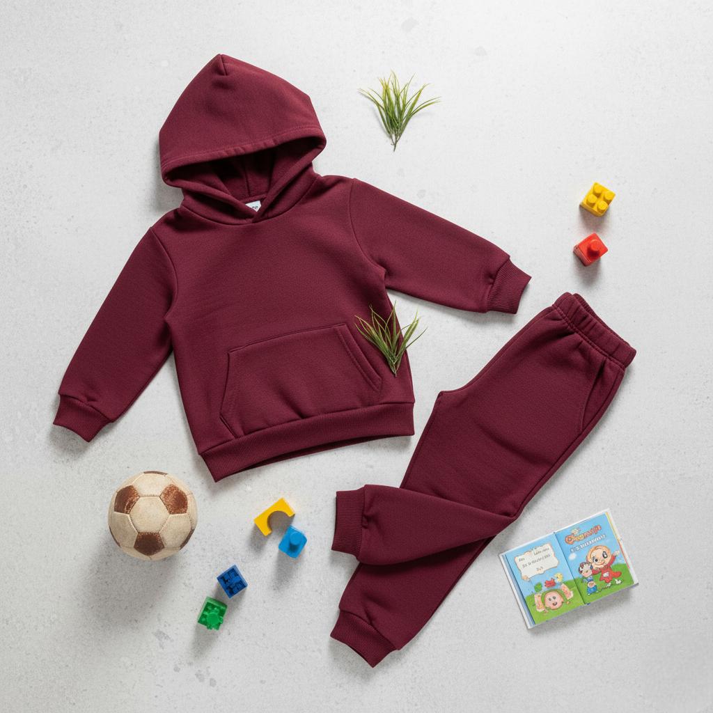 Boys Winter Cozy Fleece Warm Maroon Hoodie & Jogger Set
