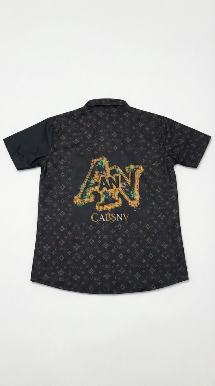 CABSNV Boys' Luxury Streetwear Shirt – Golden Eagle & Monogram Print