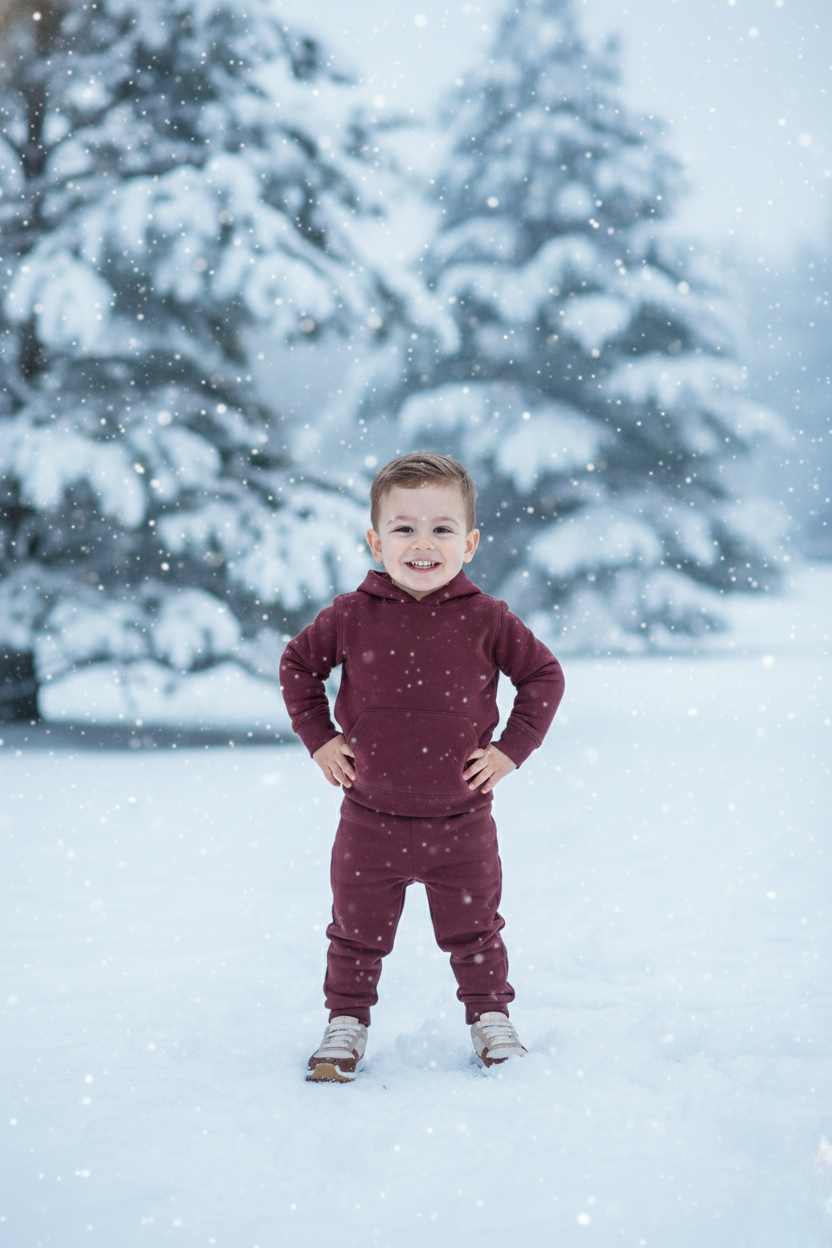 Boys Winter Cozy Fleece Warm Maroon Hoodie & Jogger Set
