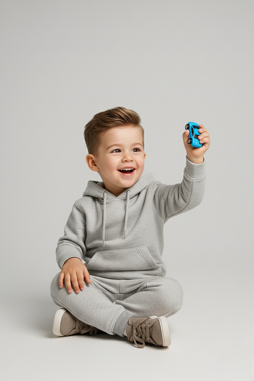 Boys Winter Cozy Fleece Warm Grey Hoodie & Jogger Set