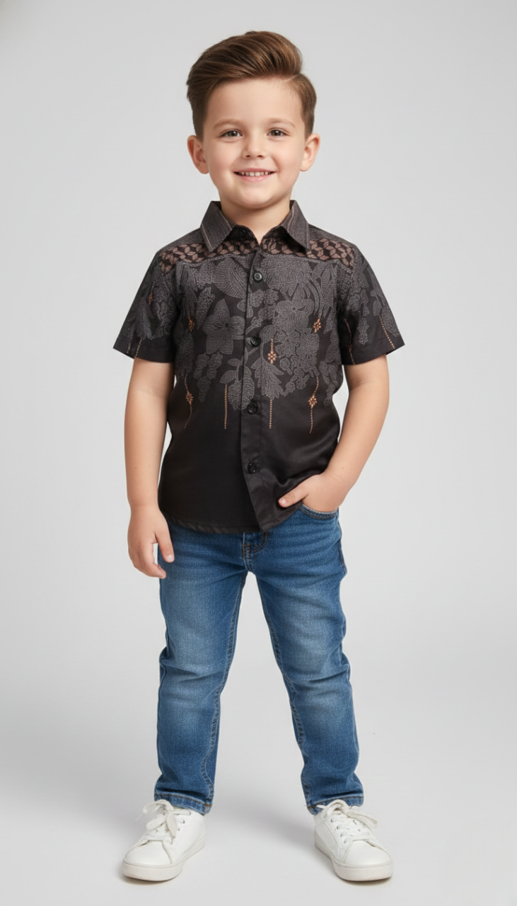 The 'Shadow Petal' Designer Shirt – Modern Ethnic Fusion for Boys