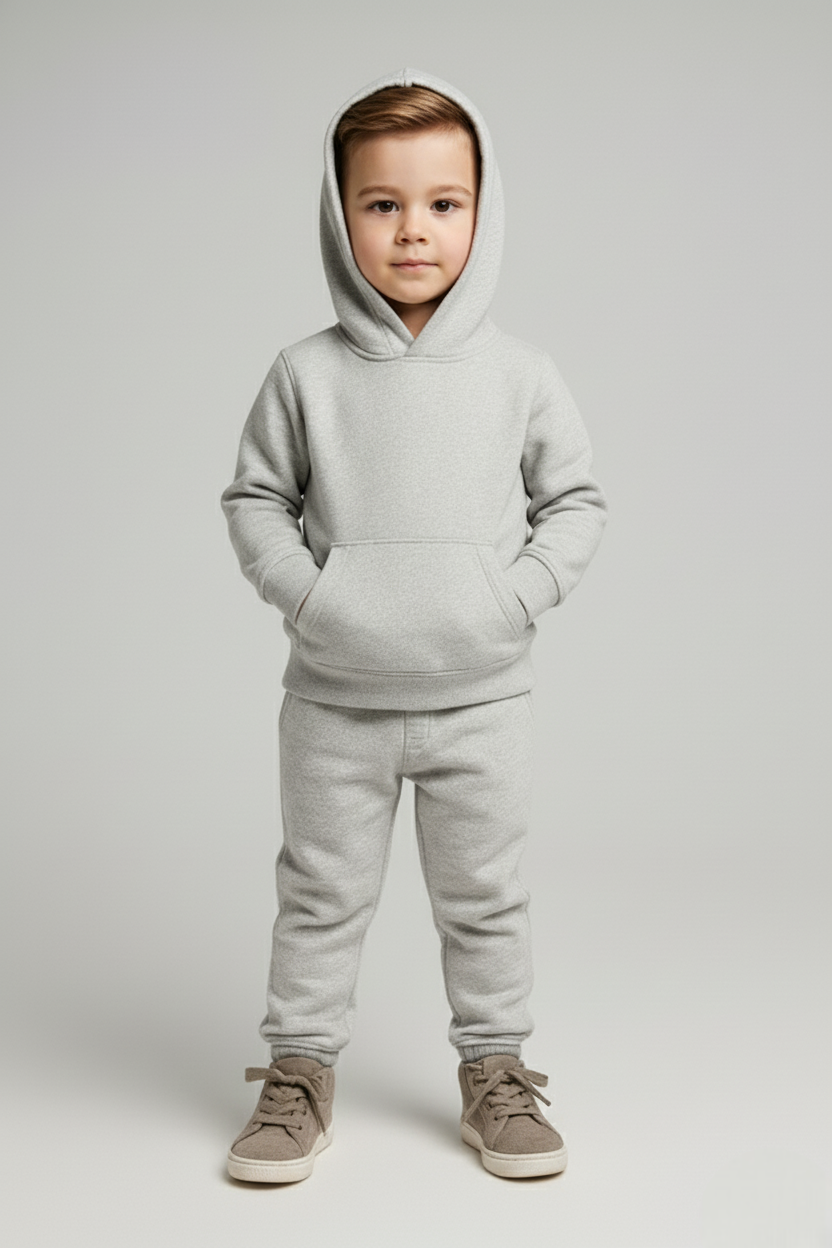 Boys Winter Cozy Fleece Warm Grey Hoodie & Jogger Set