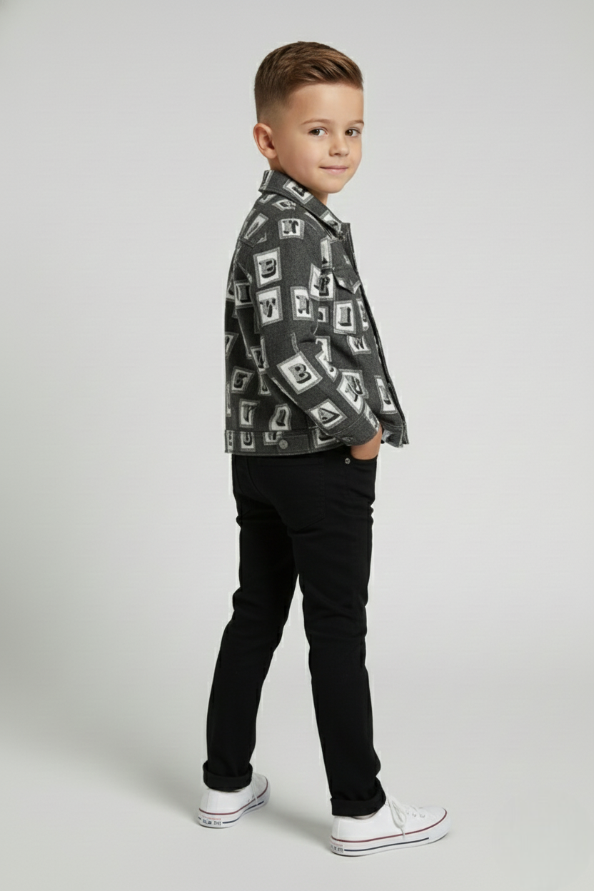 Stylish Alphabet Print Boys Shirt & Black Pant Set