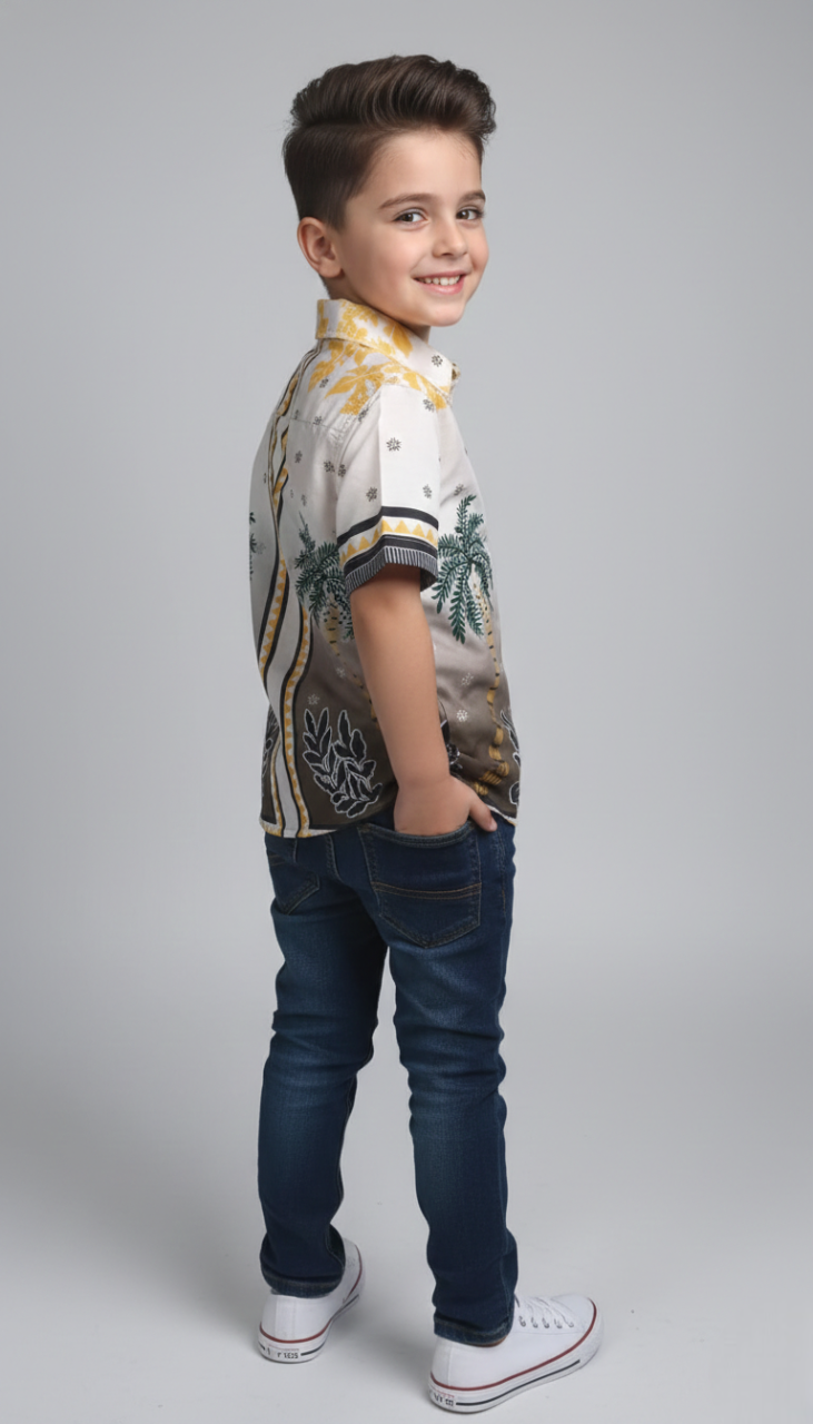 The 'Island King' Summer Shirt – Palm Trees with Geometric Border