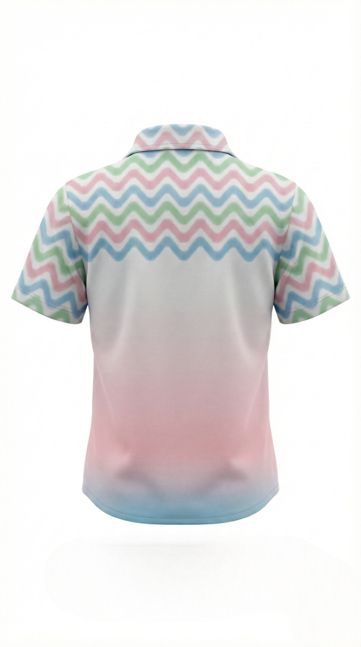 Boys' Pastel Zig-Zag Shirt with Cute Dino Graphics