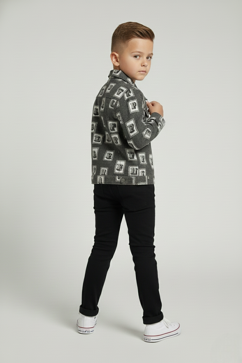 Stylish Alphabet Print Boys Shirt & Black Pant Set
