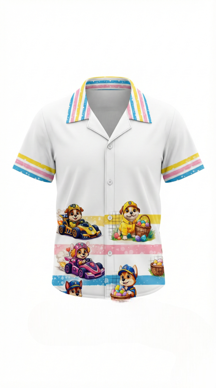 The 'Rescue Squad' Summer Shirt – White with Pastel Striped Collar