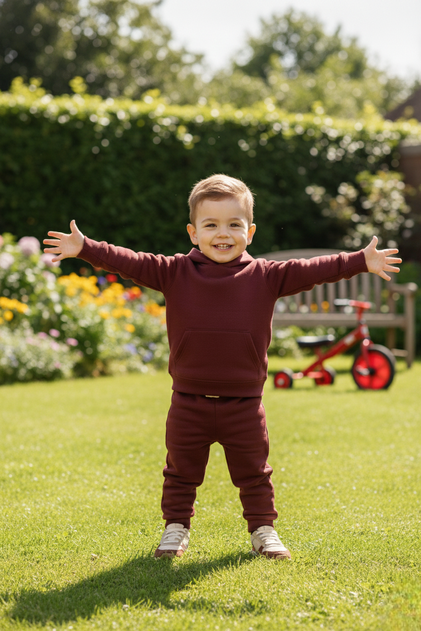 Boys Winter Cozy Fleece Warm Maroon Hoodie & Jogger Set