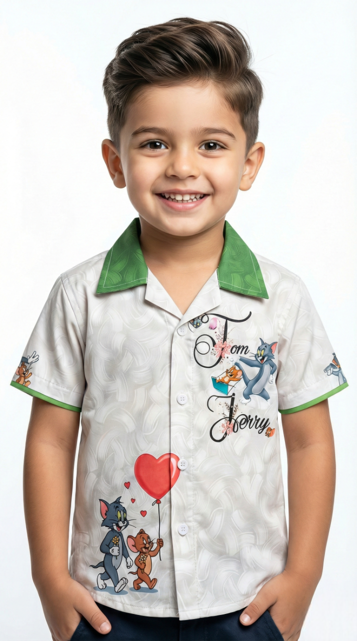Boys' 'Tom & Jerry' Classic Shirt – Cream & Green Edition