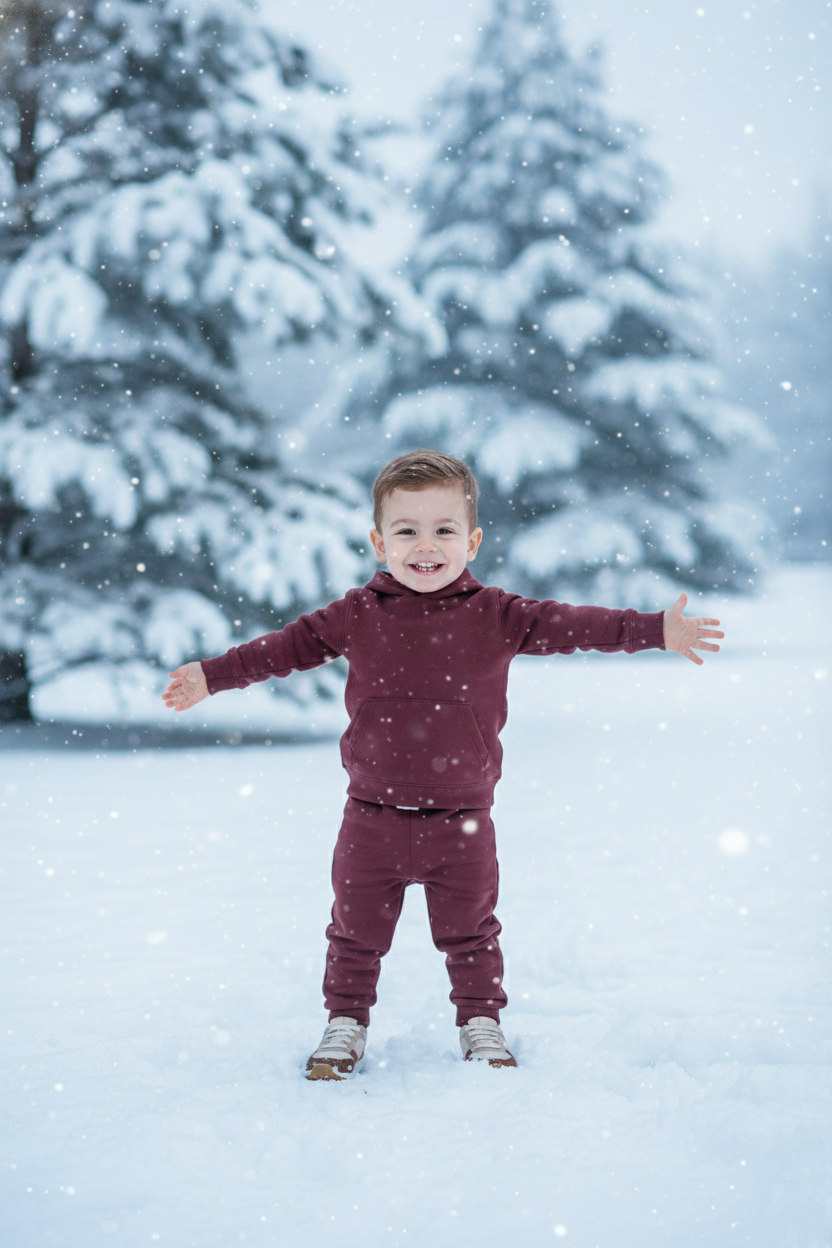 Boys Winter Cozy Fleece Warm Maroon Hoodie & Jogger Set