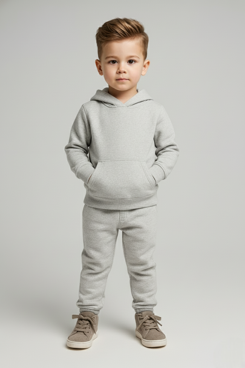 Boys Winter Cozy Fleece Warm Grey Hoodie & Jogger Set