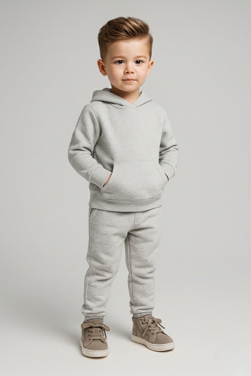 Boys Winter Cozy Fleece Warm Grey Hoodie & Jogger Set