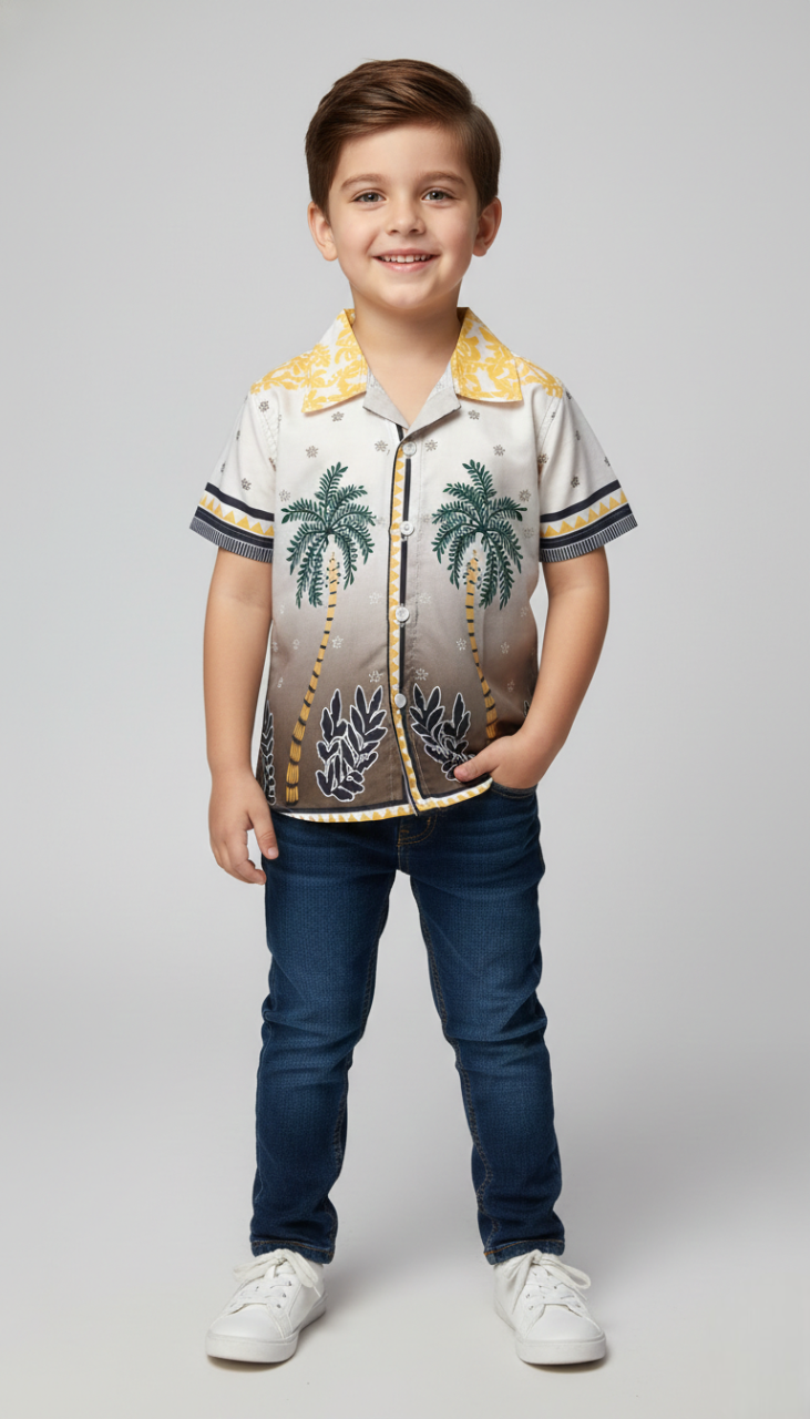 The 'Island King' Summer Shirt – Palm Trees with Geometric Border