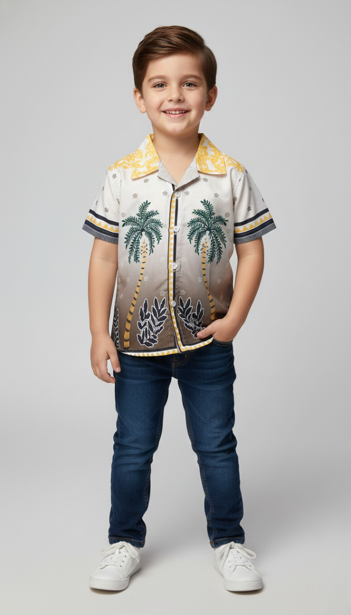 The 'Island King' Summer Shirt – Palm Trees with Geometric Border