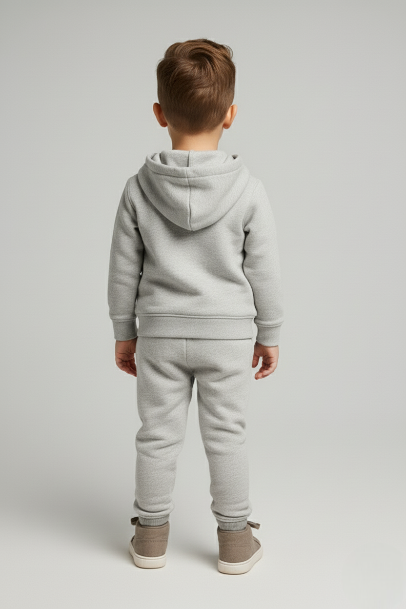 Boys Winter Cozy Fleece Warm Grey Hoodie & Jogger Set