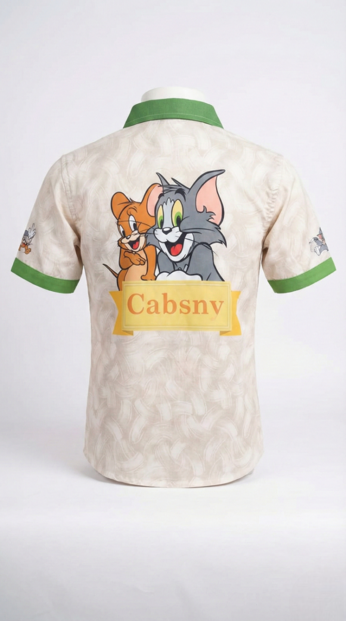 Boys' 'Tom & Jerry' Classic Shirt – Cream & Green Edition