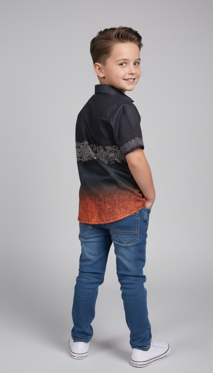 Black & Burnt Orange Ombré  The 'Nordic Horizon' Designer Shirt – Ancient Art Series