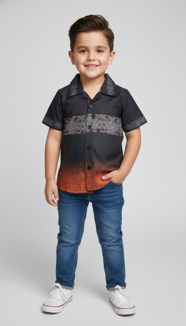 Black & Burnt Orange Ombré  The 'Nordic Horizon' Designer Shirt – Ancient Art Series