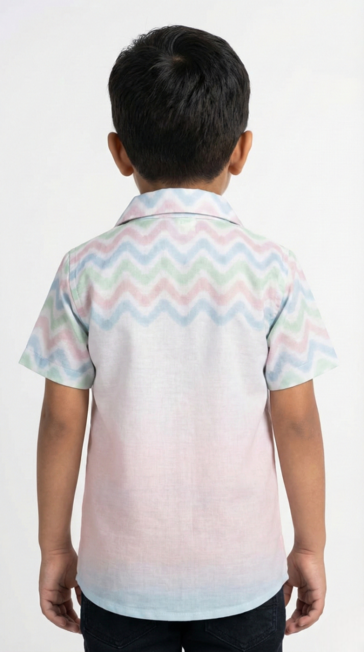 Boys' Pastel Zig-Zag Shirt with Cute Dino Graphics