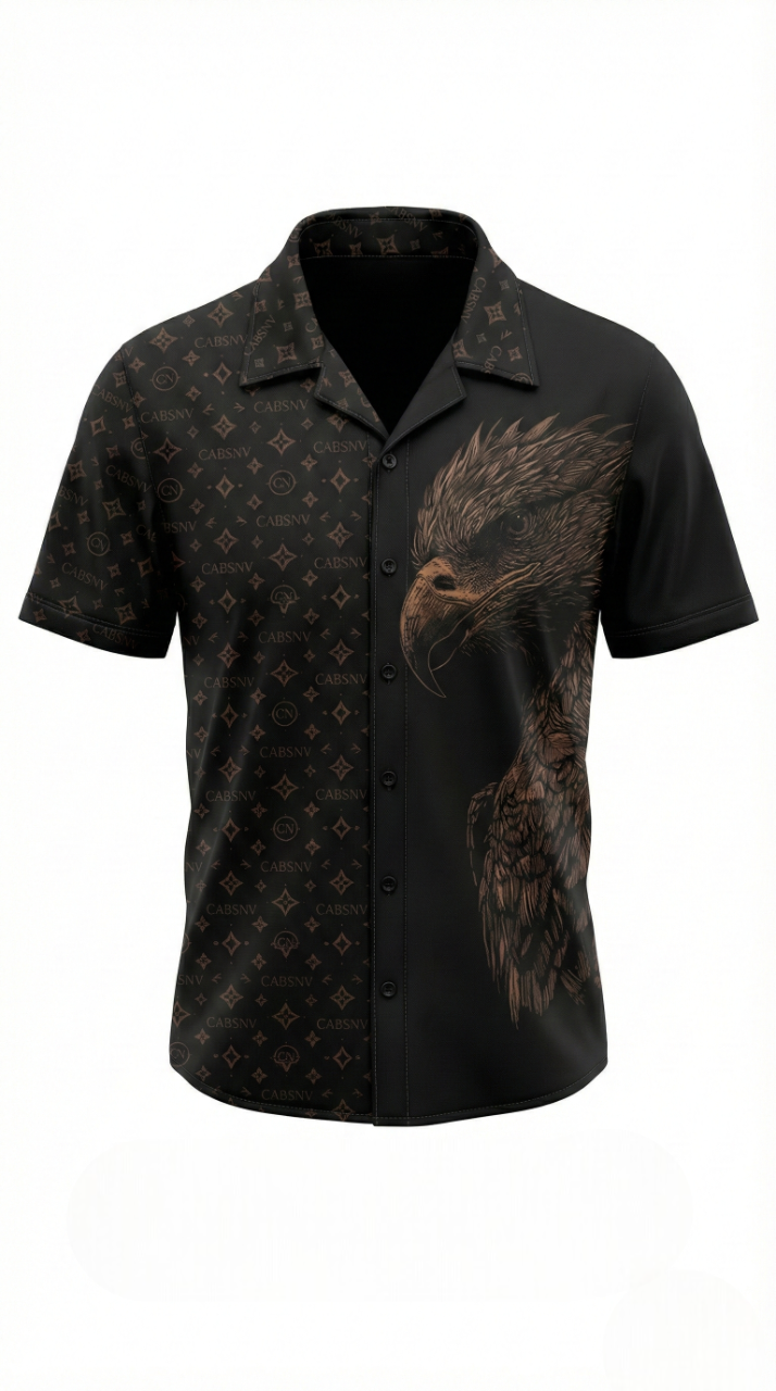 CABSNV Boys' Luxury Streetwear Shirt – Golden Eagle & Monogram Print