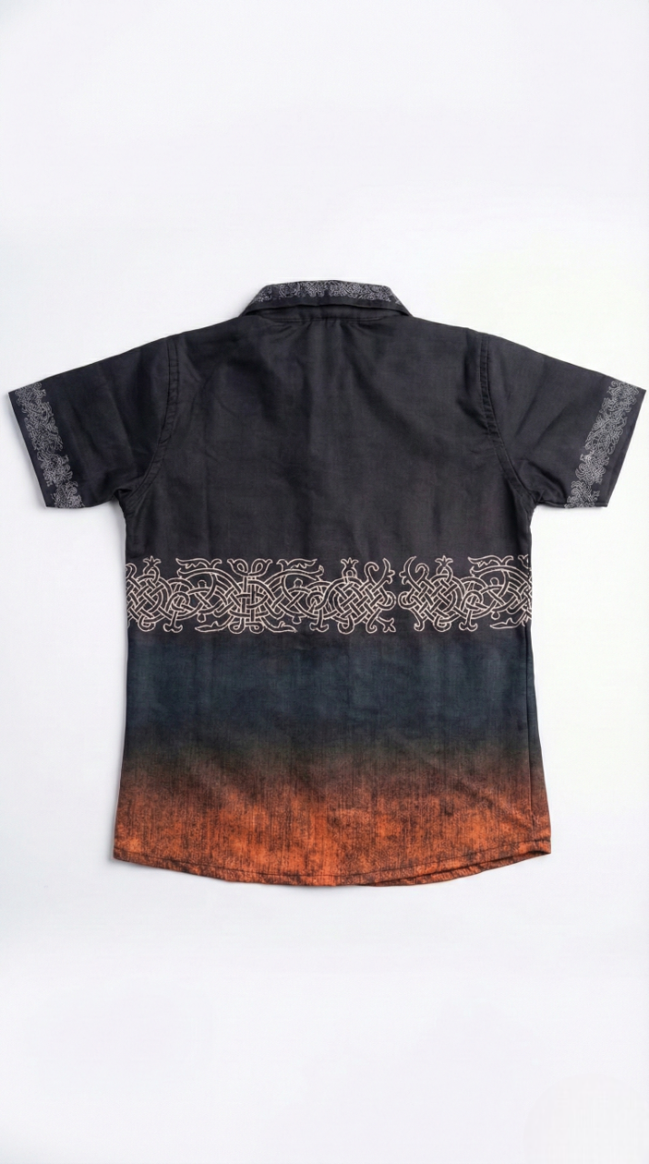 Black & Burnt Orange Ombré  The 'Nordic Horizon' Designer Shirt – Ancient Art Series