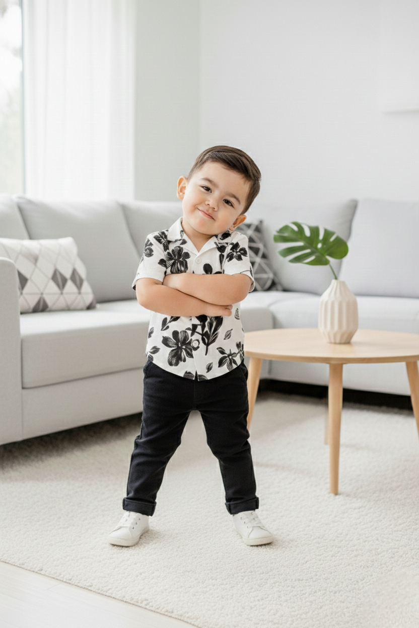 Full Black Flower Shirt and Pent