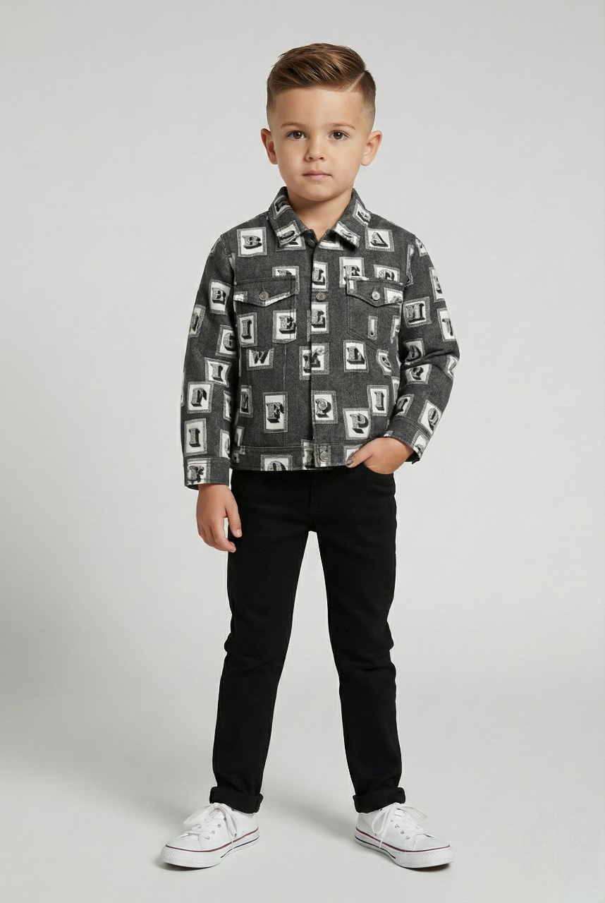 Stylish Alphabet Print Boys Shirt & Black Pant Set