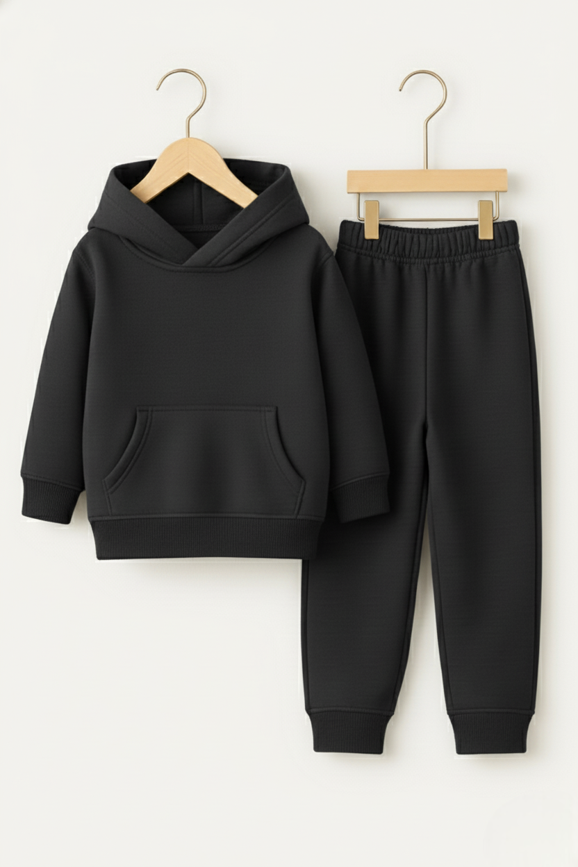 Girls Winter Warm Black Hoodie & Jogger Set