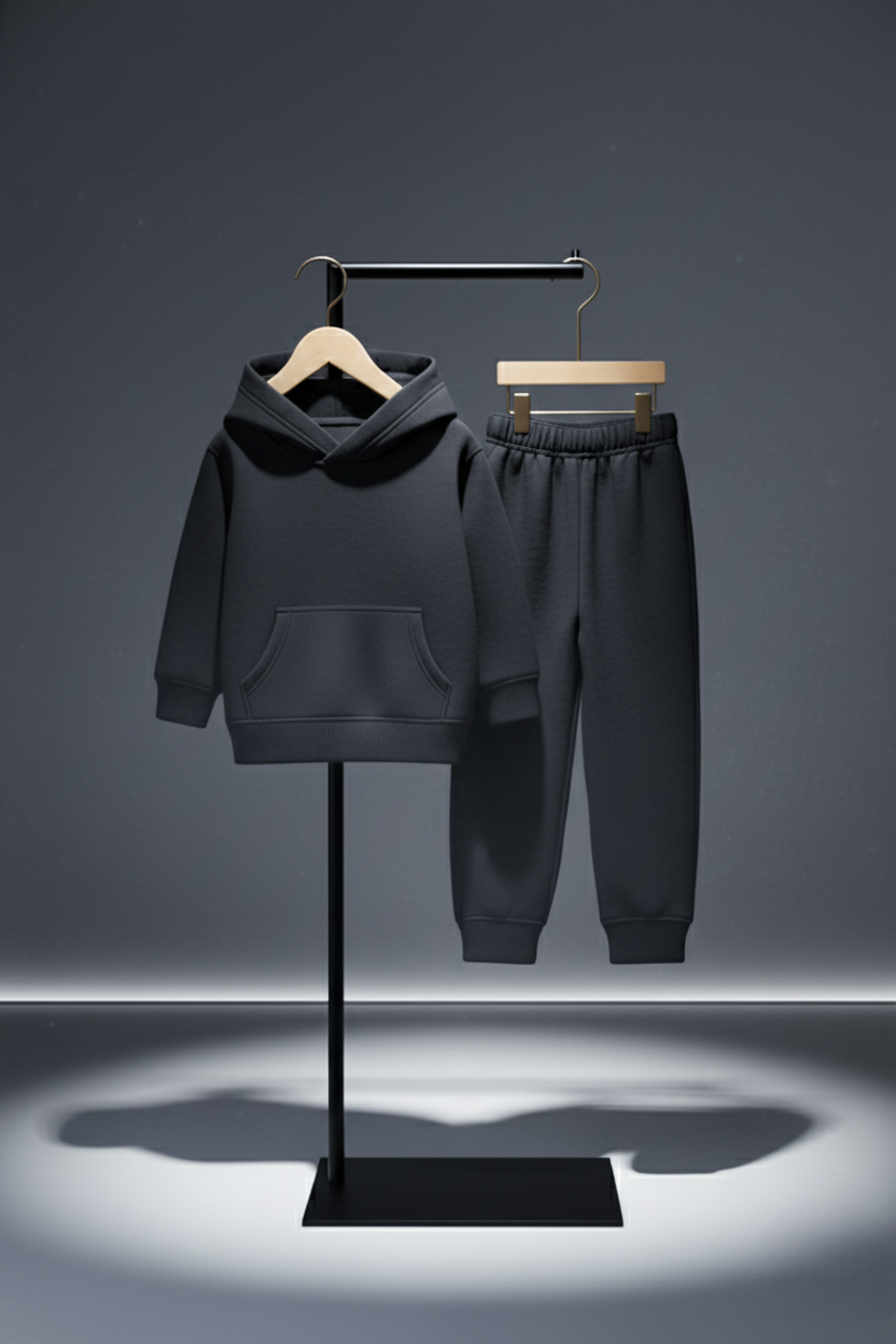 Girls Winter Warm Black Hoodie & Jogger Set