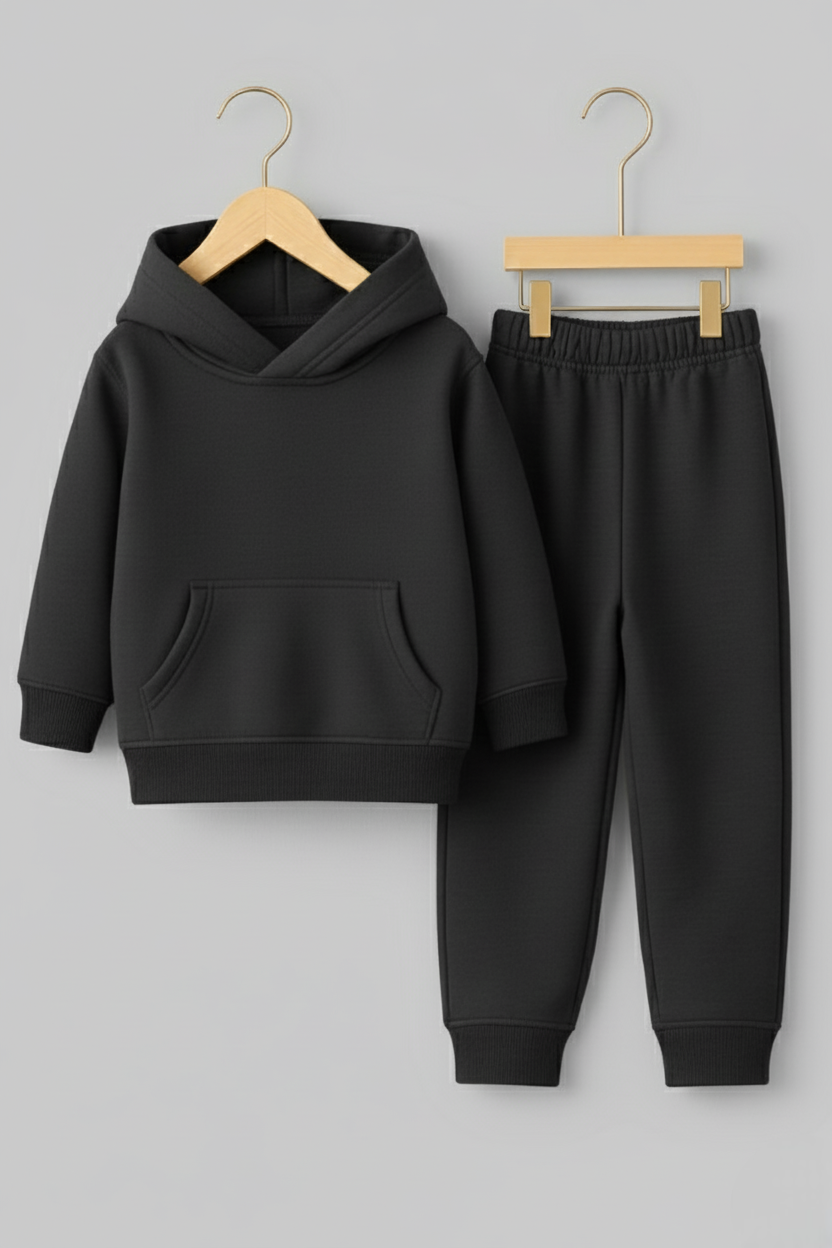 Girls Winter Warm Black Hoodie & Jogger Set