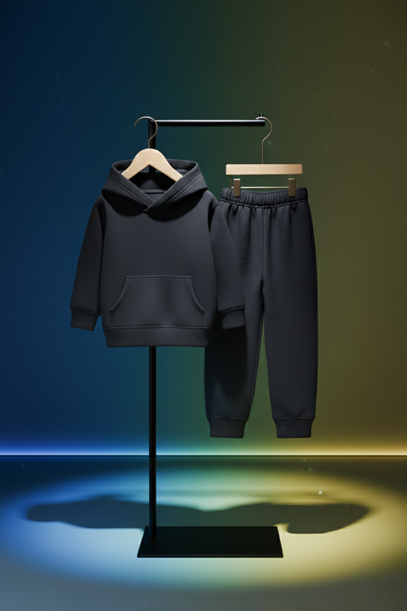 Girls Winter Warm Black Hoodie & Jogger Set