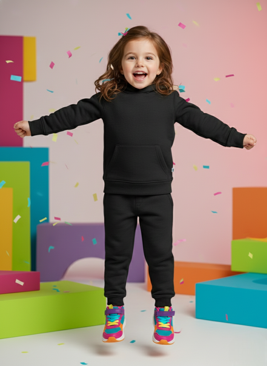 Girls Winter Warm Black Hoodie & Jogger Set