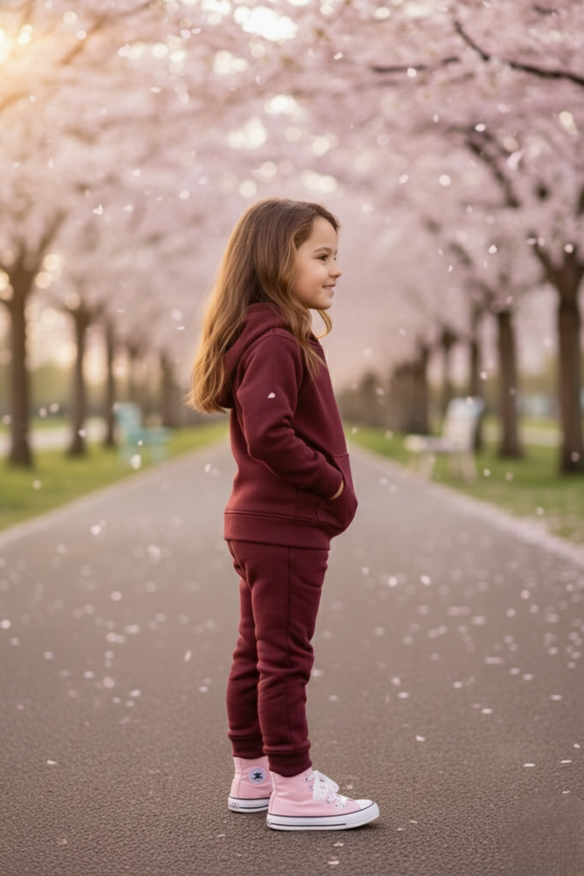 Girls Winter Warm Maroon Hoodie & Jogger Set