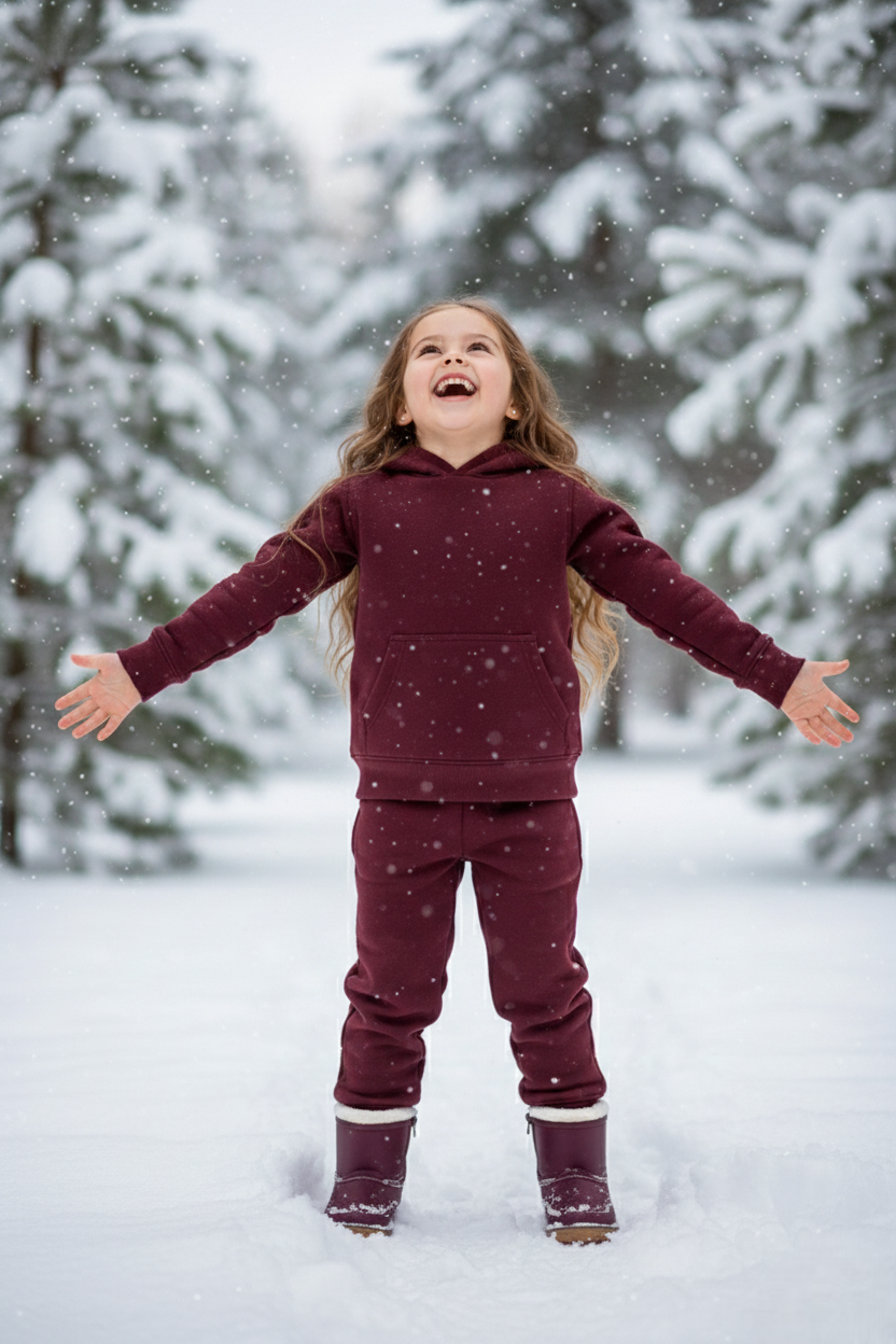 Girls Winter Warm Maroon Hoodie & Jogger Set