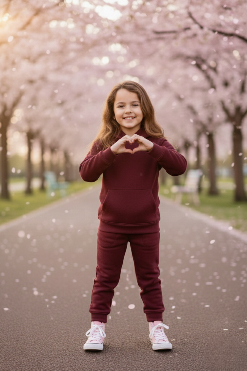 Girls Winter Warm Maroon Hoodie & Jogger Set