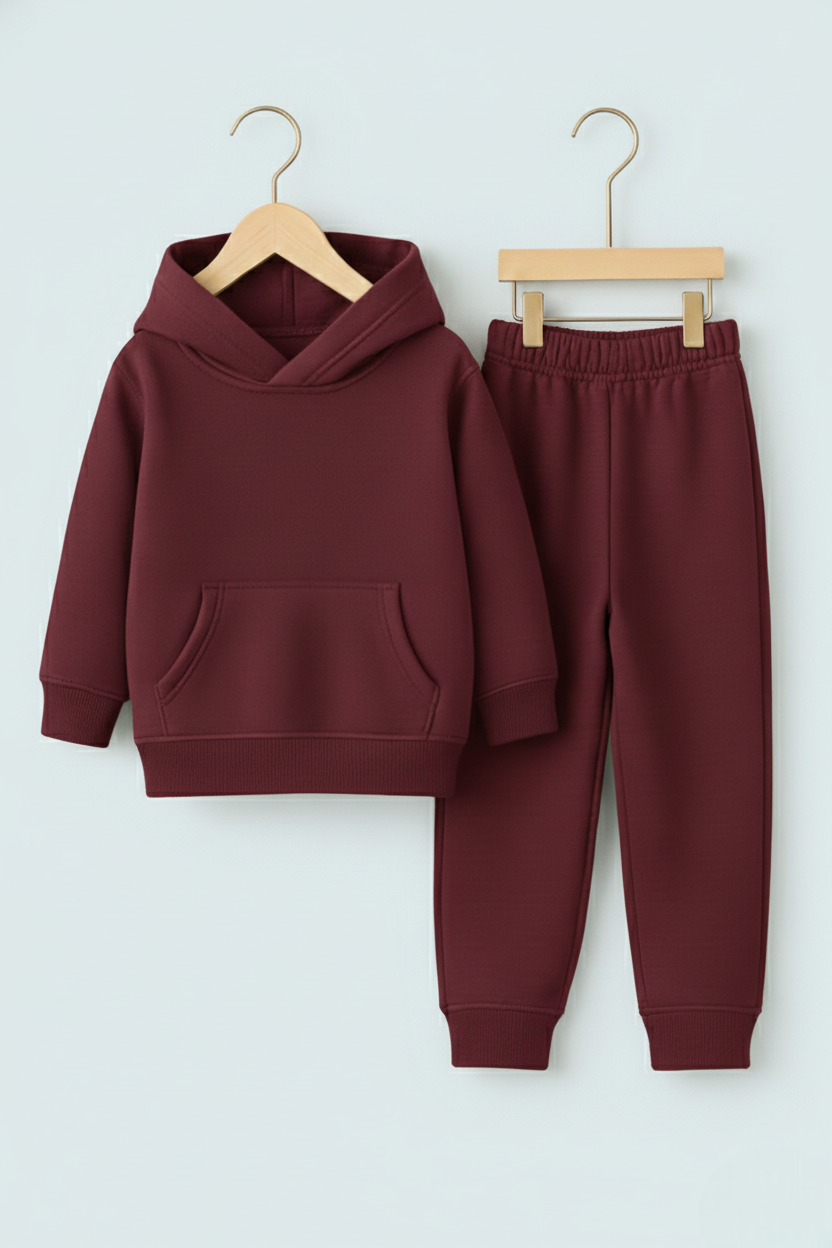 Girls Winter Warm Maroon Hoodie & Jogger Set