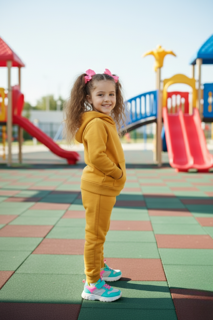 Girls Winter Warm Yellow Hoodie & Jogger Set