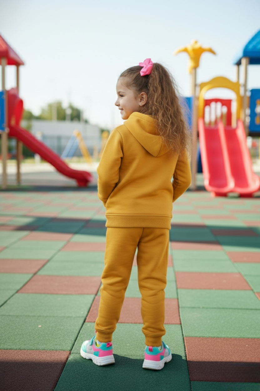 Girls Winter Warm Yellow Hoodie & Jogger Set