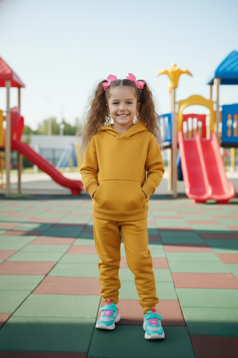 Girls Winter Warm Yellow Hoodie & Jogger Set