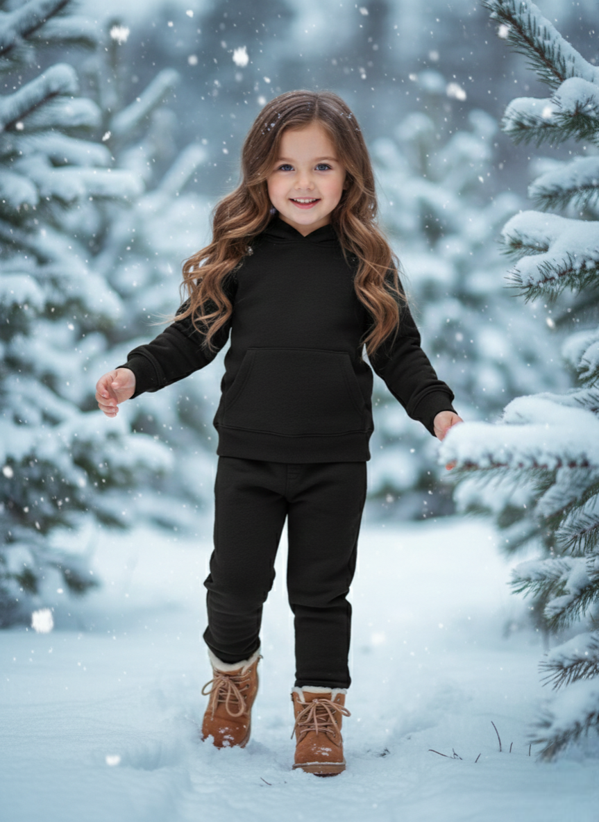Girls Winter Warm Blue Hoodie & Jogger Set