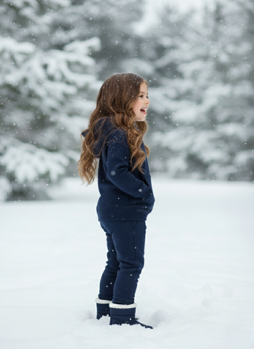 Girls Winter Warm Blue Hoodie & Jogger Set