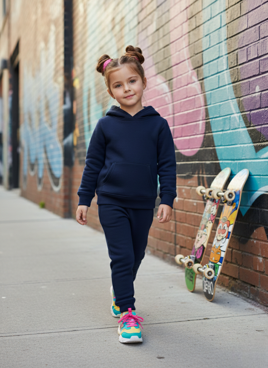 Girls Winter Warm Blue Hoodie & Jogger Set