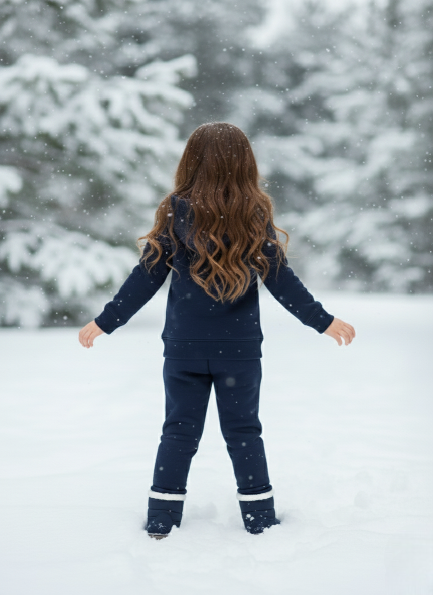 Girls Winter Warm Blue Hoodie & Jogger Set