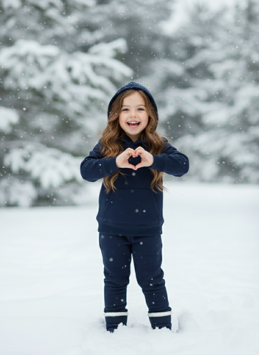 Girls Winter Warm Blue Hoodie & Jogger Set