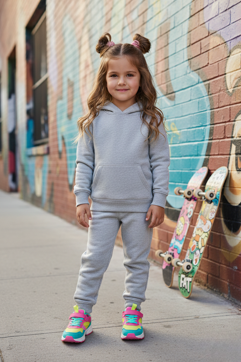 Girls Winter Warm Grey Hoodie & Jogger Set