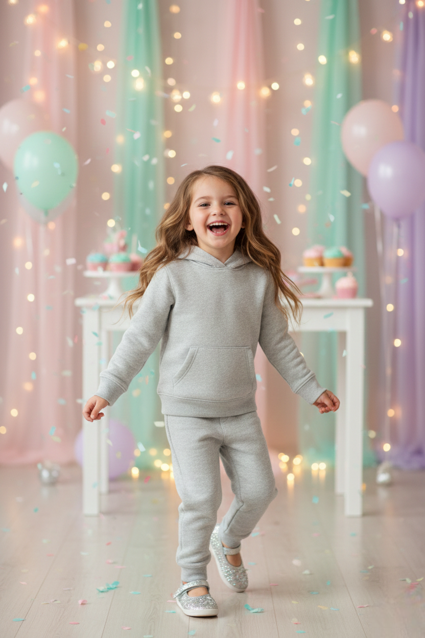 Girls Winter Warm Grey Hoodie & Jogger Set